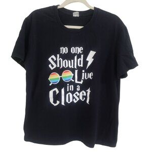 No One Should Live in a Closet T-Shirt Black w/Rainbow LGBTQ+ Size M